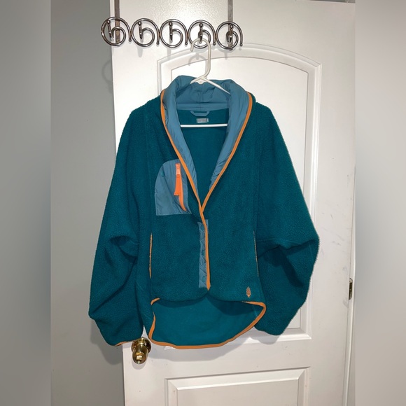 New! Free People Movement Hit The Slopes Shawl Jacket Teal Blue Orange 🧡 XS - Picture 8 of 11